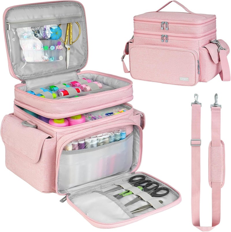 LEFORZ Sewing Supplies Organizer,Double-Layer Sewing Accessories Storage Bag,Protable Travel Sewing Box Sewing Basket for Sewing Tools,Pink(Bag Only) - Image 1
